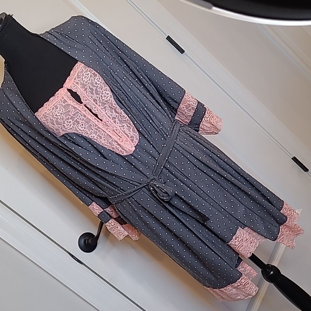 Nanette Lepore Gray with Pink Polka Dot Pajama Set